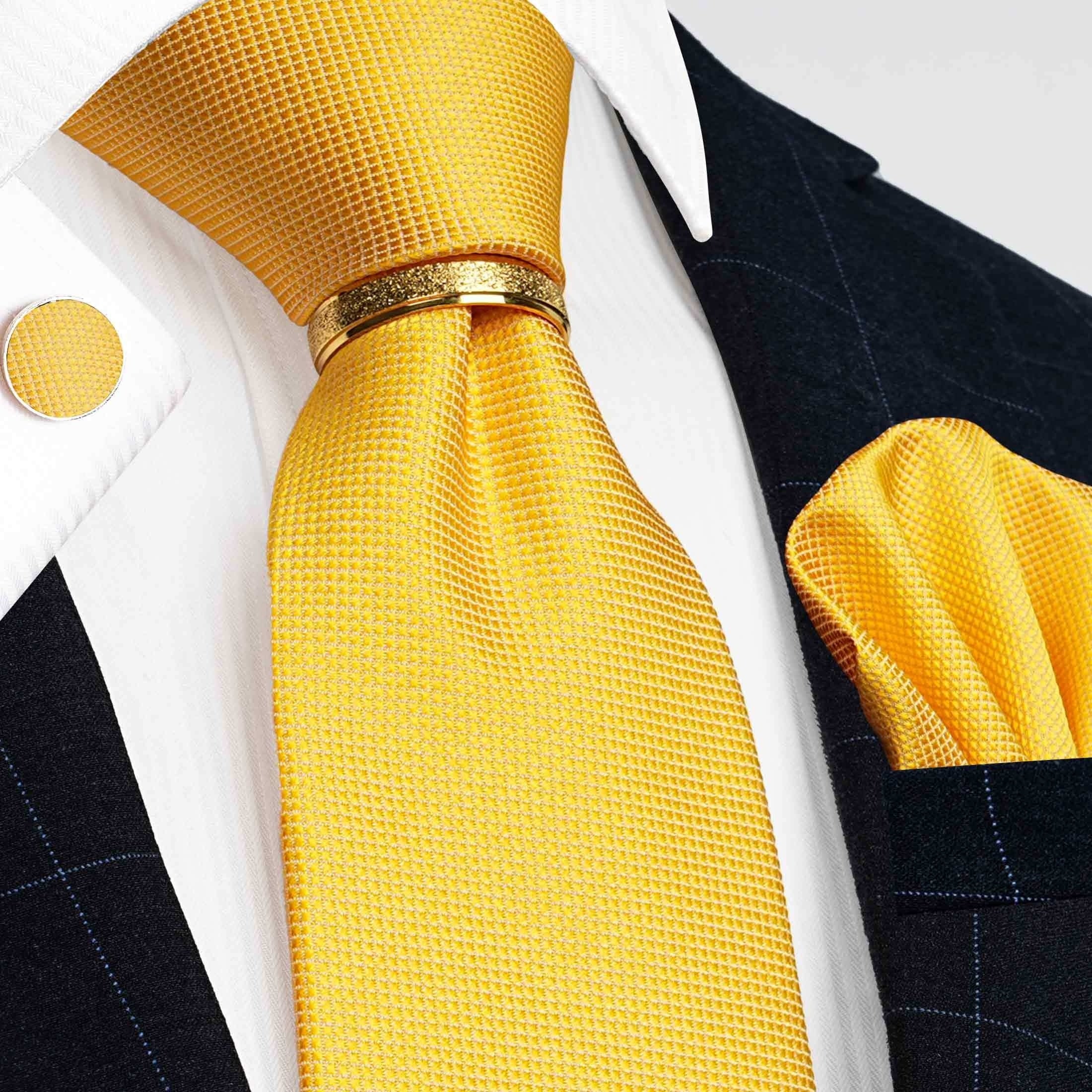 Men's 4-Piece Tie Set Necktie Pocket Square Cufflinks Gold Tie Clip for Weddings Groomsmen Business