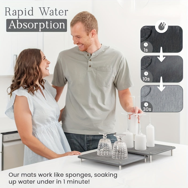 Набор из 2 быстросохнущих матов из диатомитовой земли для сушки посуды, нескользящие и термостойкие, абсорбирующие подставки для кухонных принадлежностей, без запаха, идеальные каменные маты для кухни