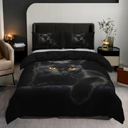 Black Cat Quilt Cover Set 3 Piece Digital Print Polyester Breathable Bedding