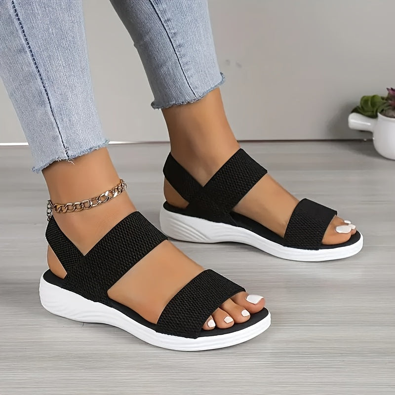 Women's Slip-On Open-Toe Sandals Fabric Upper Low Heel Casual Shoes