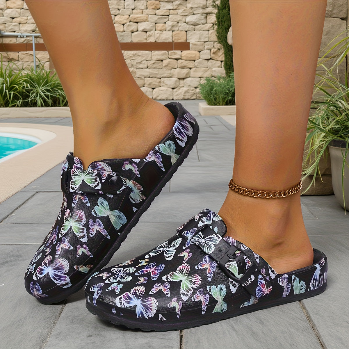 Women's EVA Slip-On Slippers with Cartoon Floral Print Indoor Outdoor Shoes