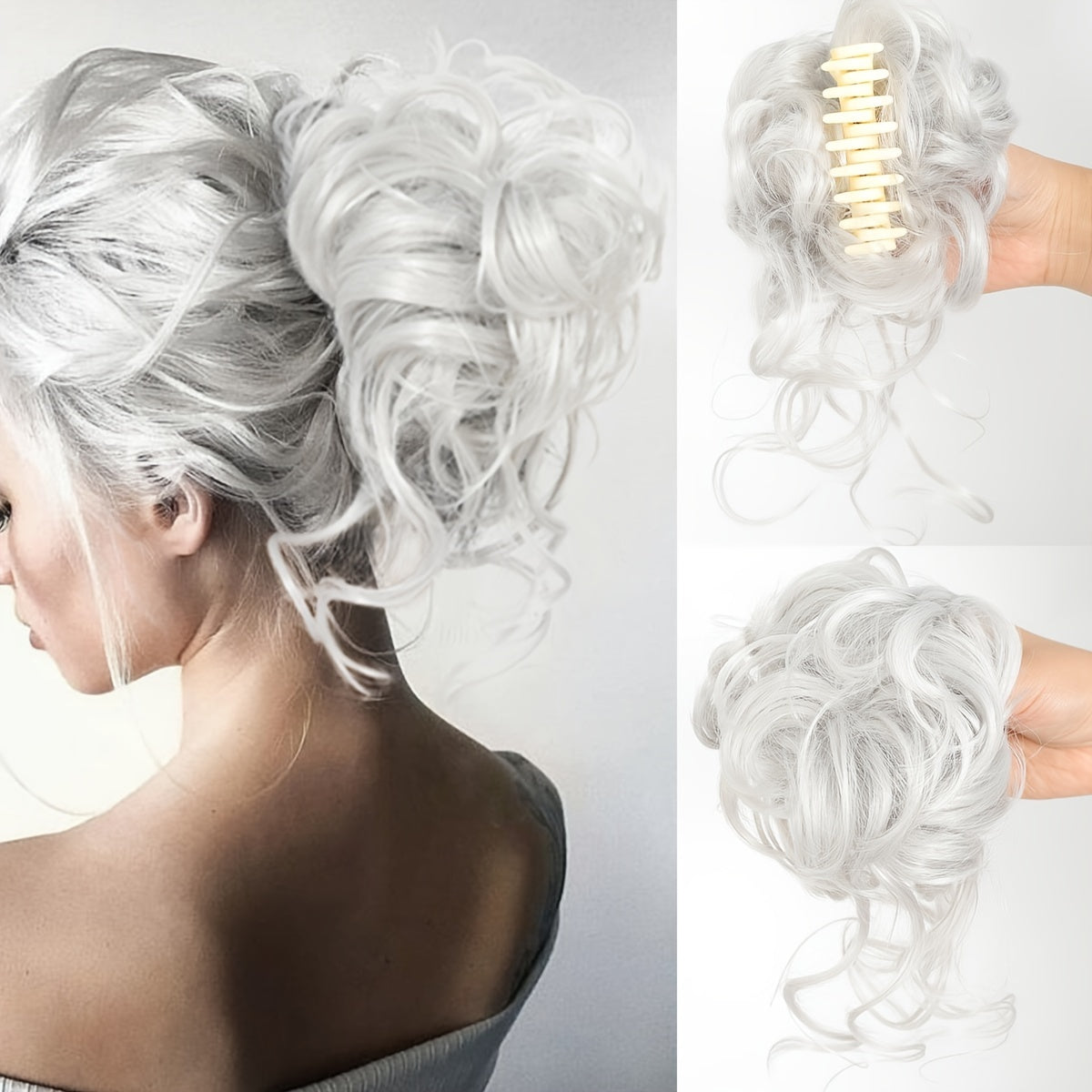 Women's Synthetic Hair Bun Claw Clip for Updos and Styling