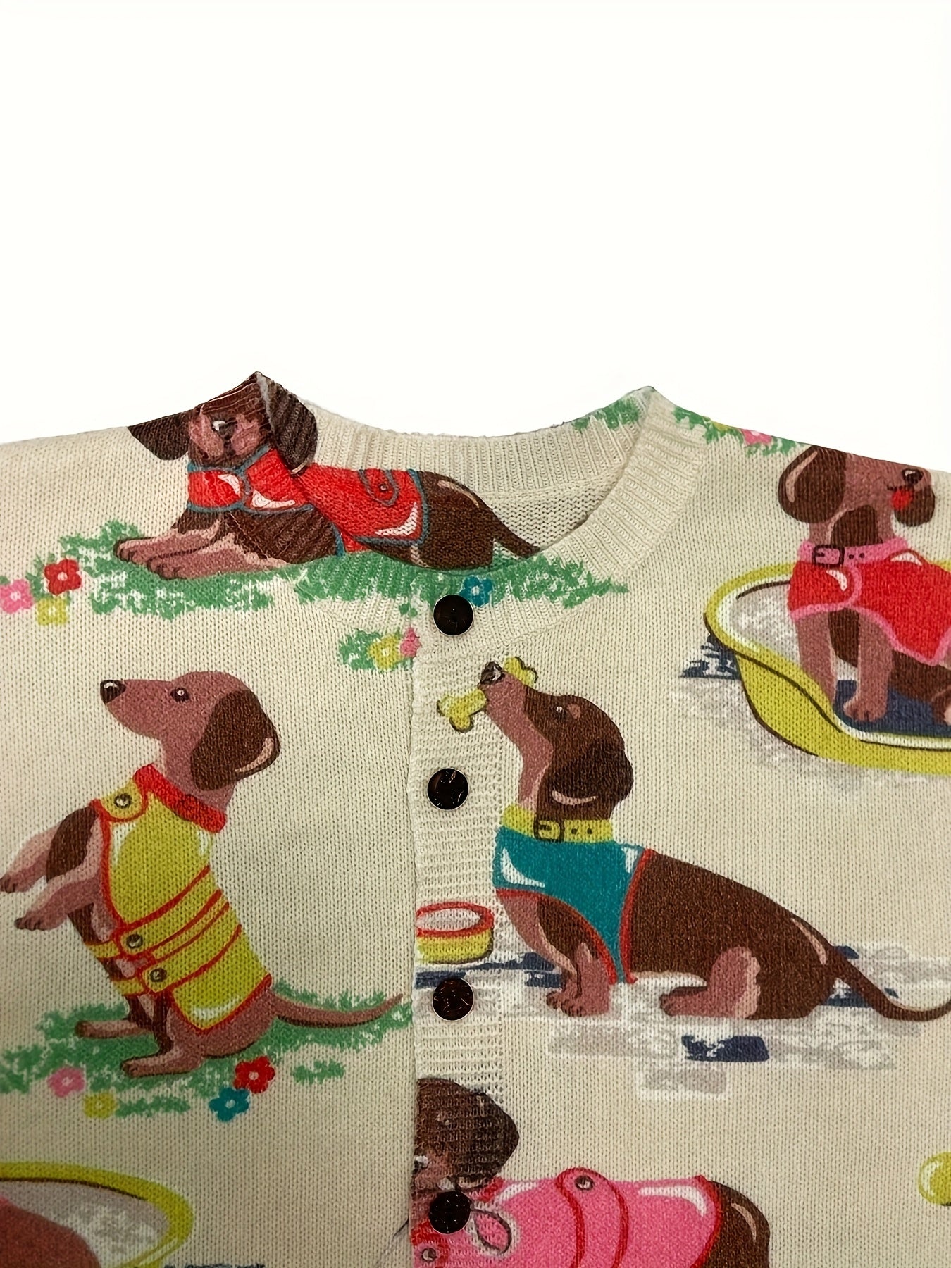 Suéter de punto casual para mujer con estampado 3D de perro salchicha