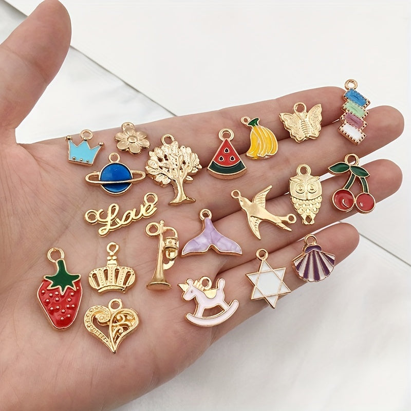 50 Pieces Assorted Golden Enamel Plated Zinc Alloy Jewelry Charms for DIY Pendants Bracelets Earrings