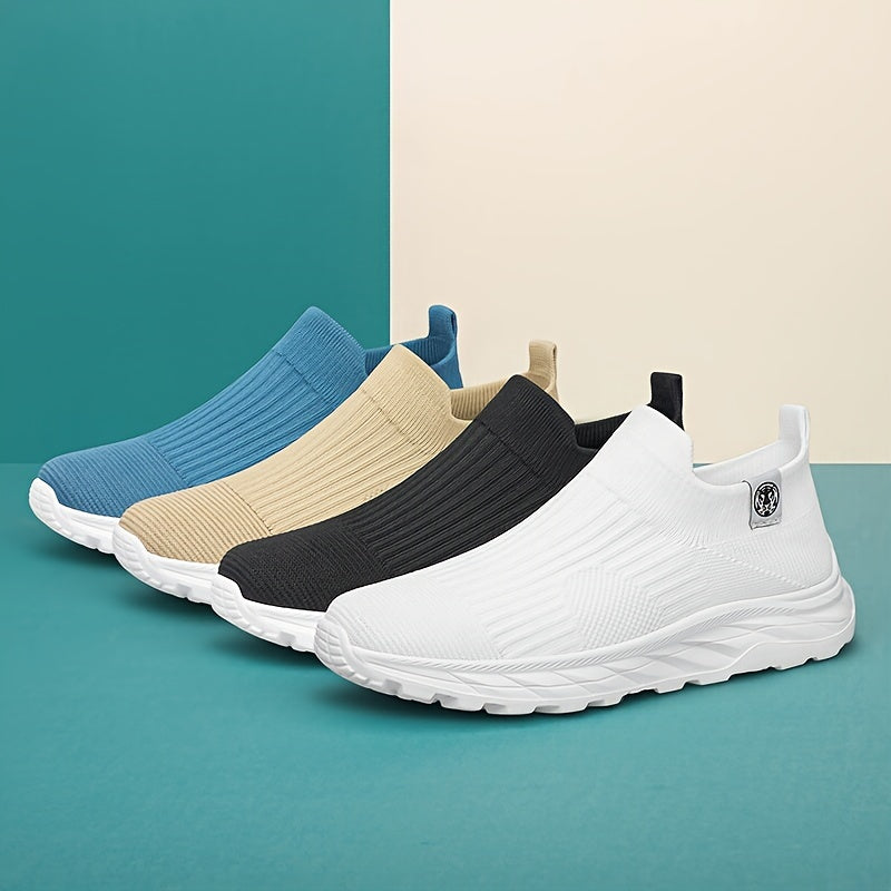 Zapatillas slip-on de punto transpirable para hombre, negras, para correr, senderismo y uso casual