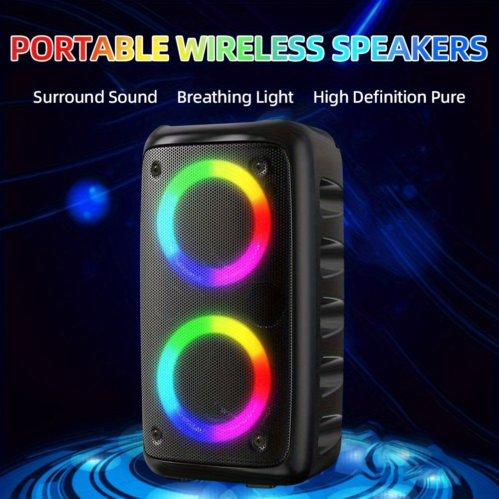 Wireless Bluetooth Speaker with Subwoofer Microphone Lights 10W High-Res Audio
