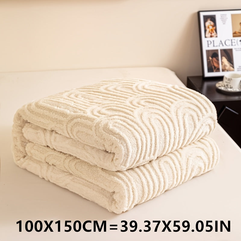 Striped Plush Bed Blanket with Vintage Roman Column Pattern Polyester All-Season Sofa Throw