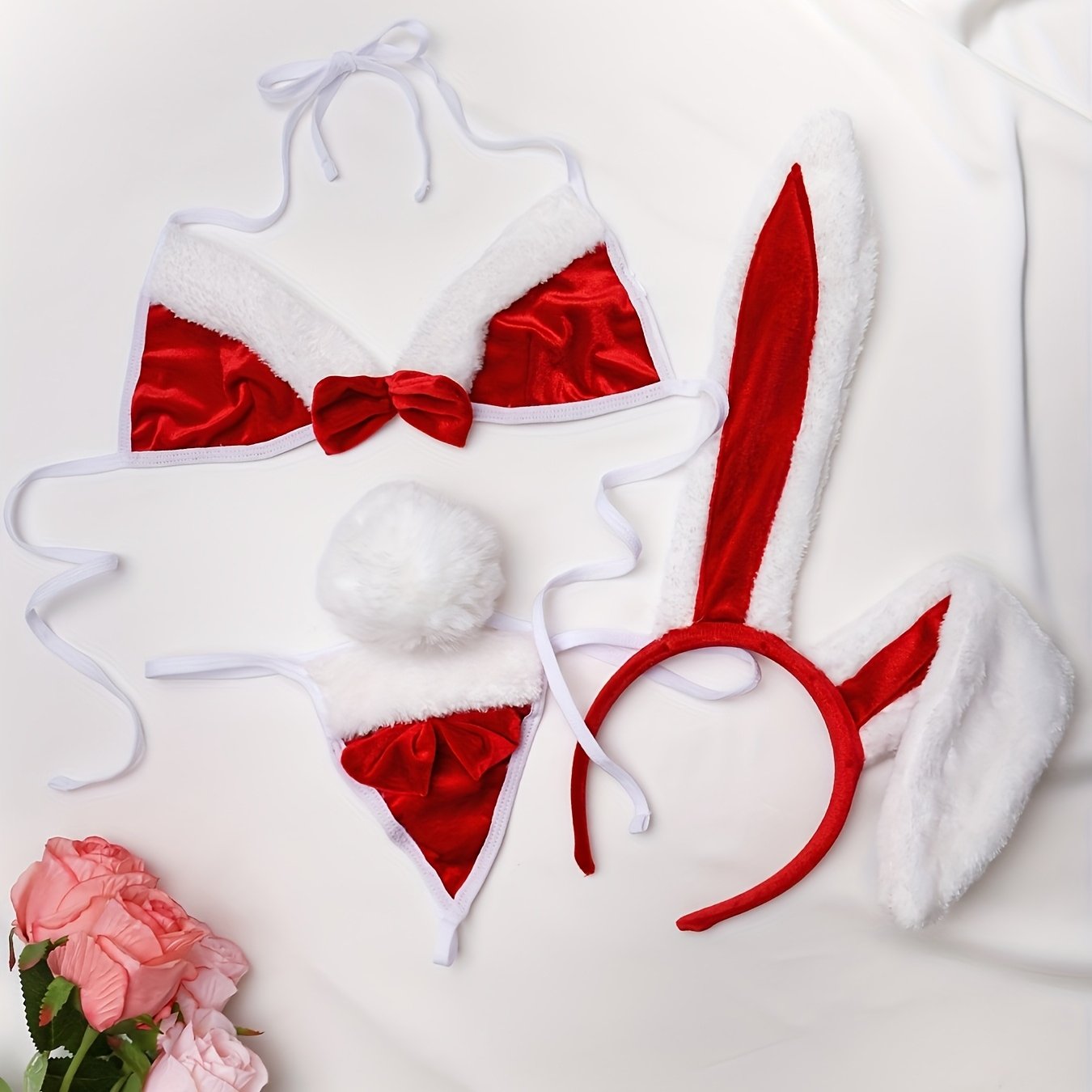 Pink Bunny Girl Costume with Front Bow and Ears for Kids