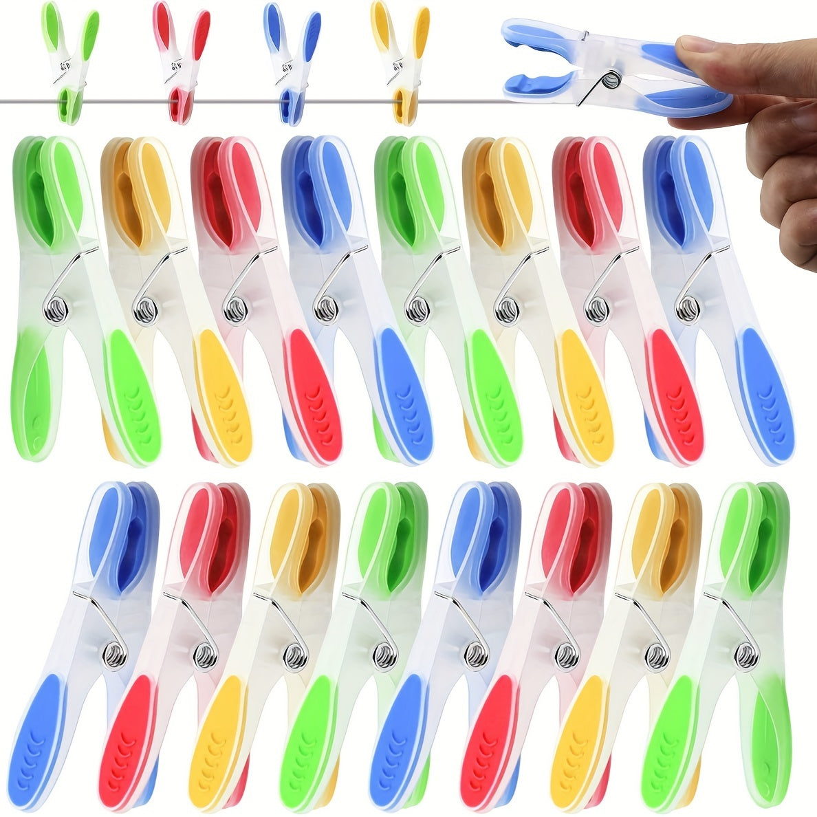 Set of 12 Multi-Purpose Plastic Spring Clothespins for Hanging Clothes and Quilts