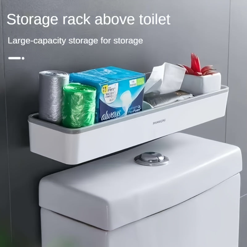 White and Gray Over-The-Toilet Bathroom Organizer Wall-Mounted Storage Shelf with 2 Compartments