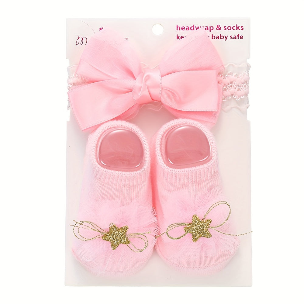Kids' Cotton Blend Lace Bow Low-Cut Socks and Hairbands Set for Spring Summer