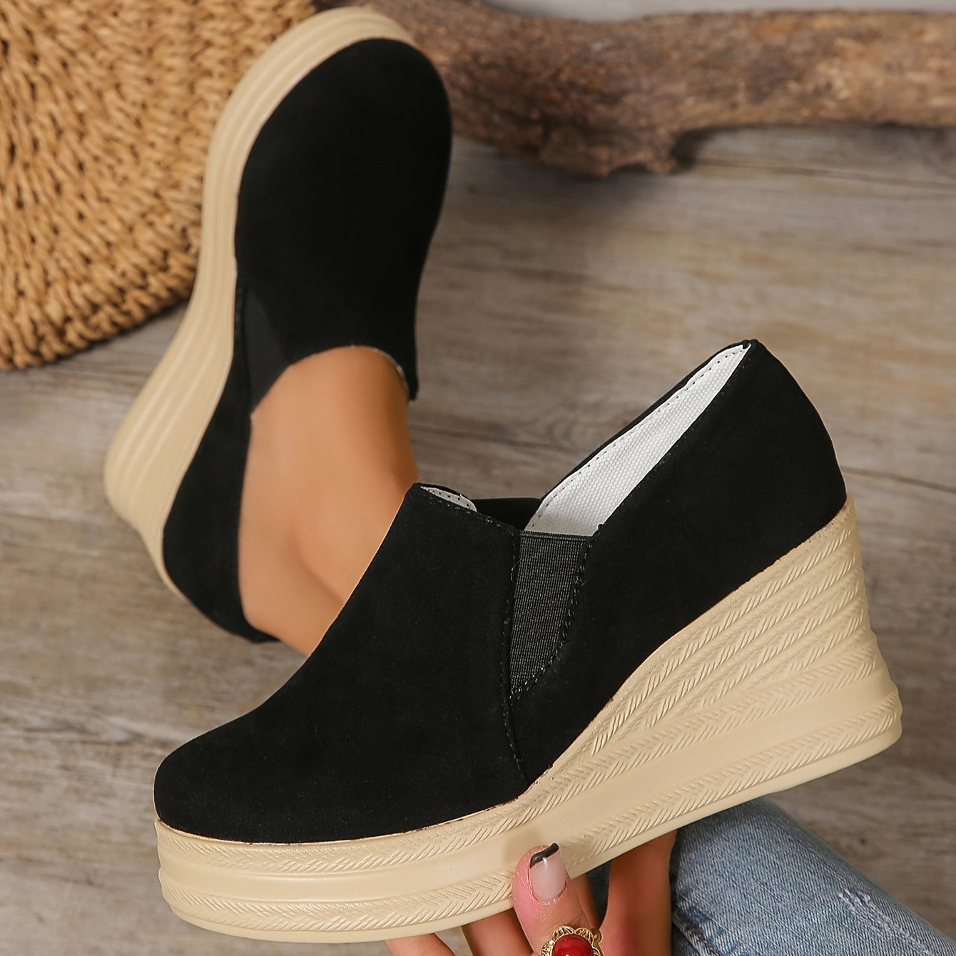 Women's Wedge Sneakers Platform High Heels Slip-On Fabric Sole All-Season