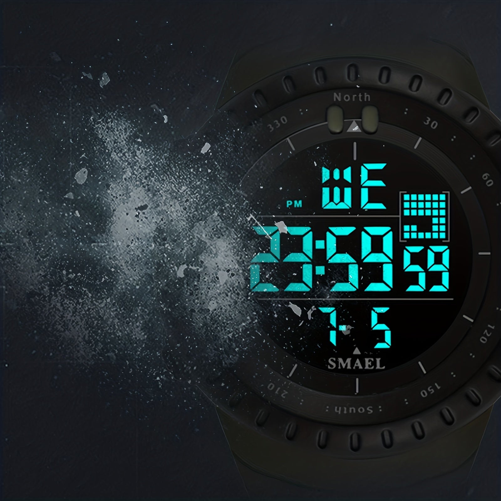 Men's Sports Smartwatch with Black Dial LED Display Alarm Stopwatch 12/24 Hour