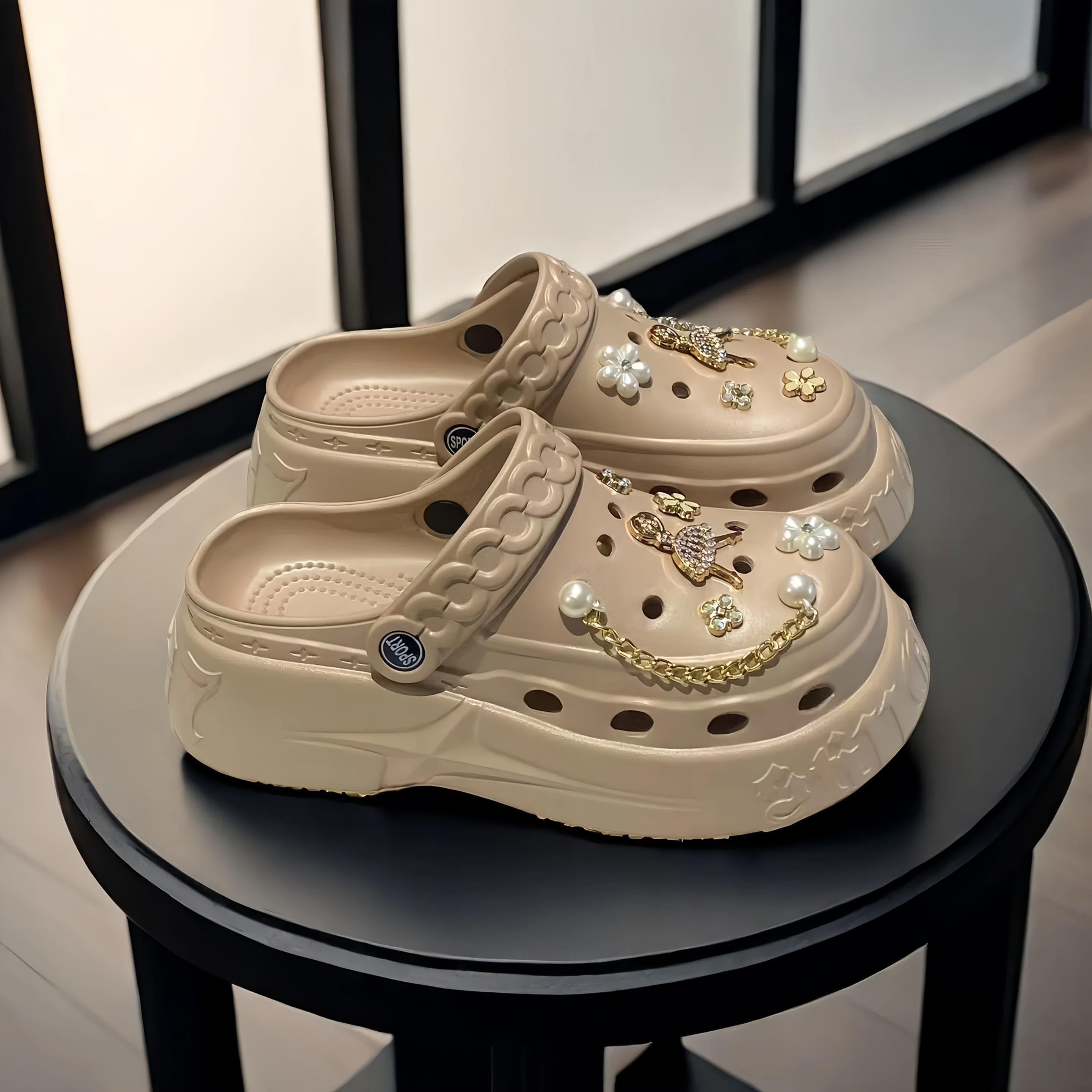 Women's Casual Sandals EVA Slip-On Platform Beach Shoes Black White