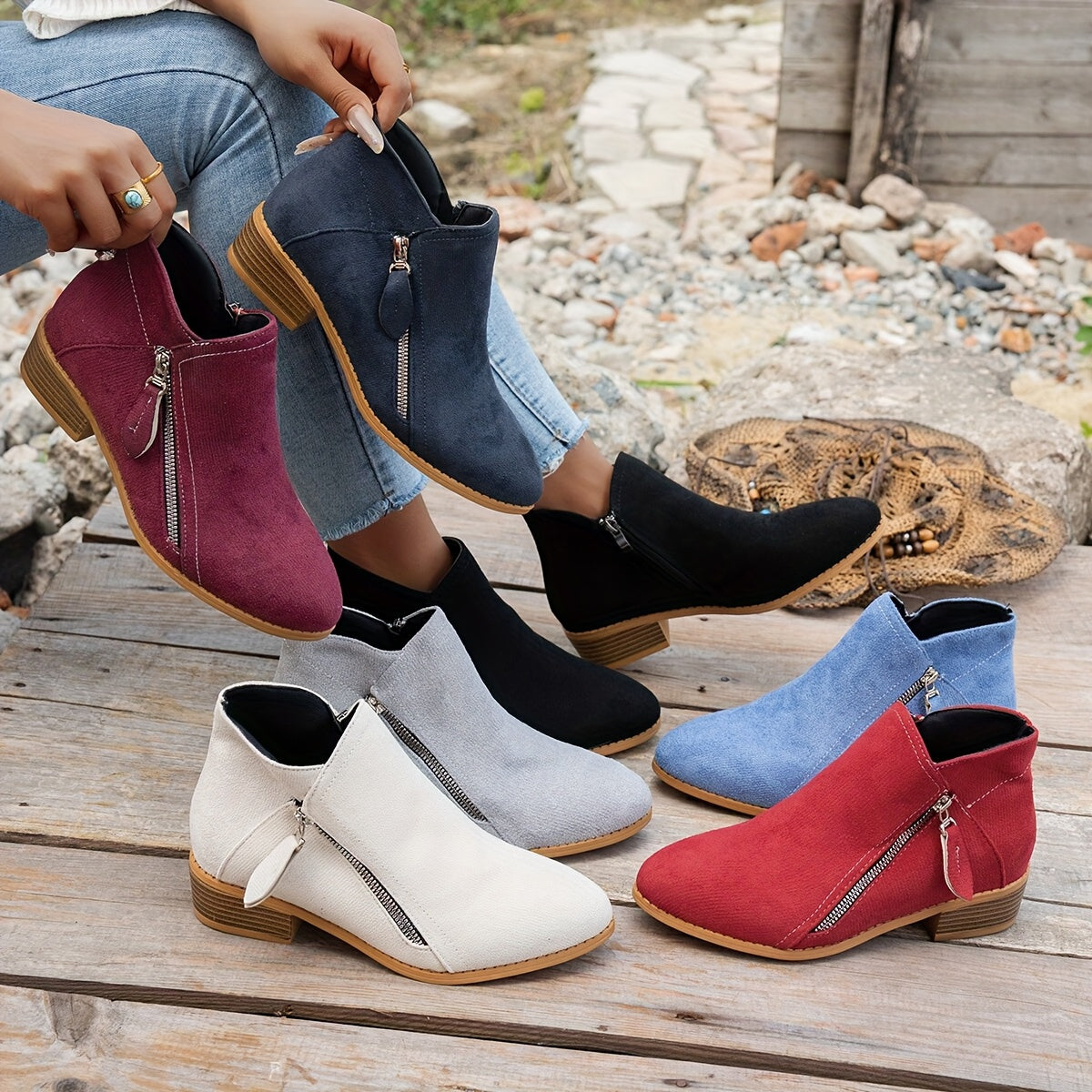 Women's Slip-On Ankle Boots Pointed Toe Winter Zipper Cushioned Sole