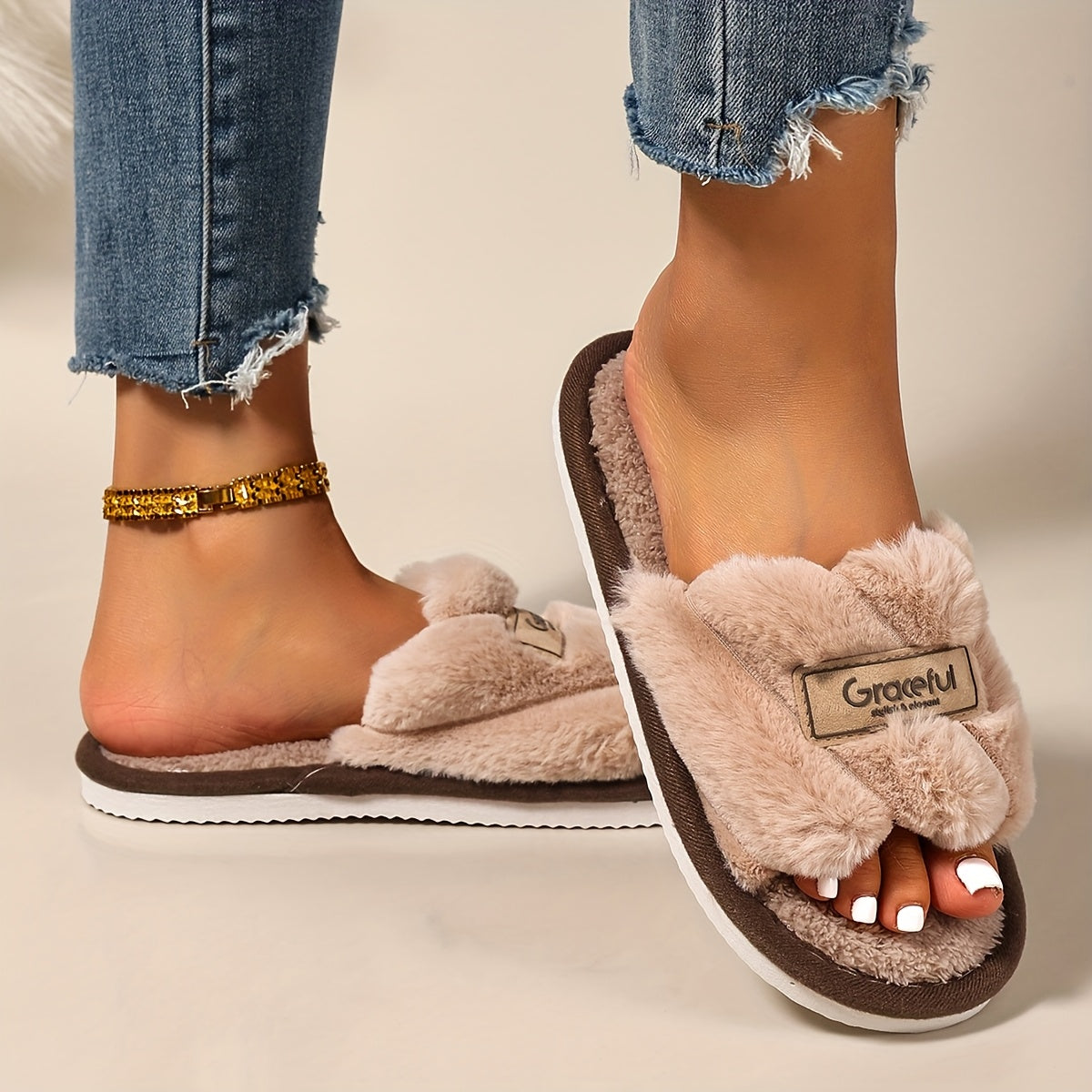 Women’s Colorful Plush Indoor Slippers Warm Anti-slip Autumn Spring