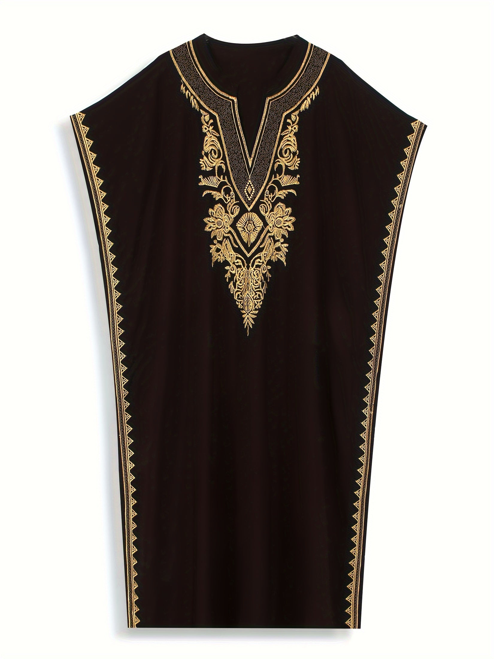 Plus Size Floral Embroidered Maxi Kaftan Dress with Notched Neck and Batwing Sleeves