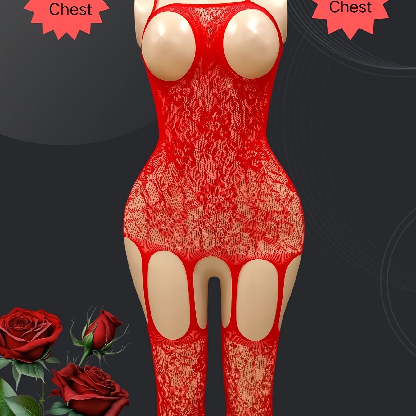 Women's Lingerie One-Piece Set with Mesh Open Design and Crotchless Stockings