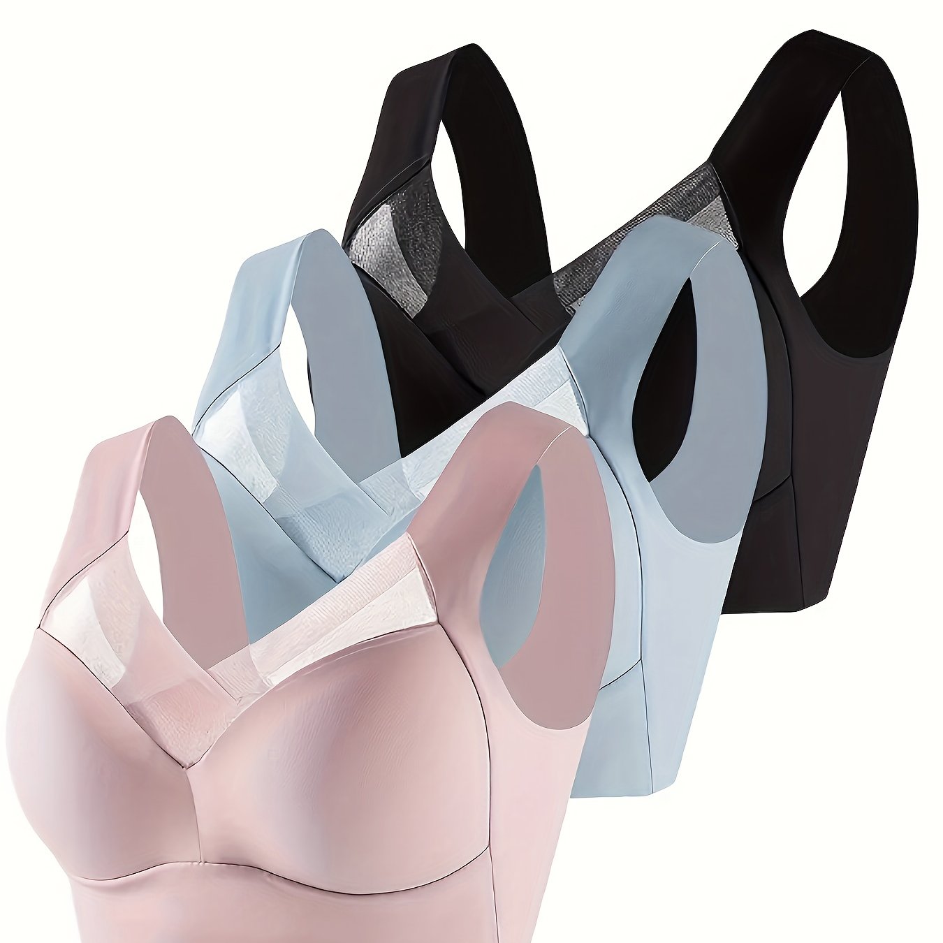 3 qismli qulay va nafas oladigan simsiz to'rli brasslet to'plami, mustahkam qarama-qarshi dizayn bilan.