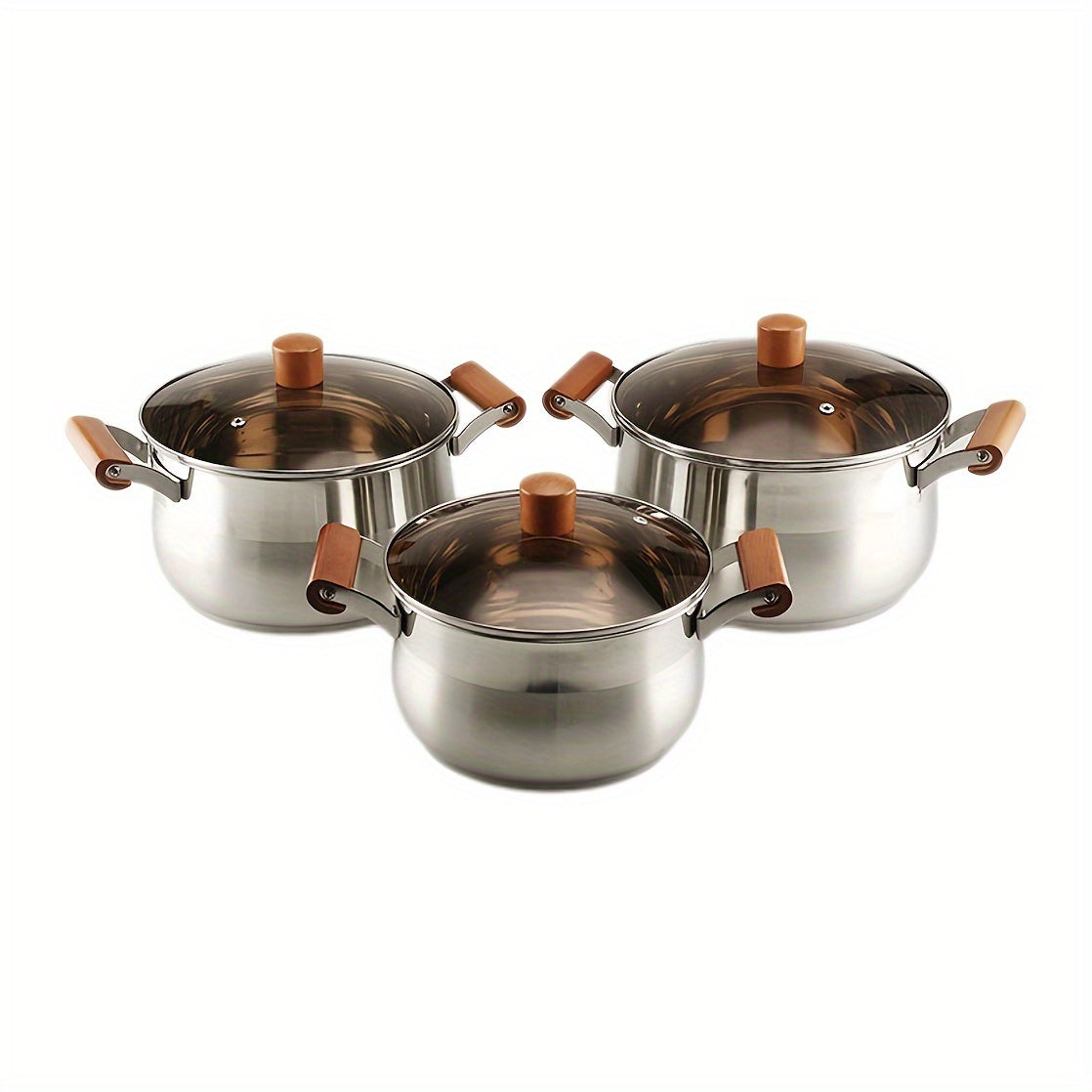 Juego de utensilios de cocina de acero inoxidable de 6 piezas con ollas para hervir y guisar aptas para lavavajillas