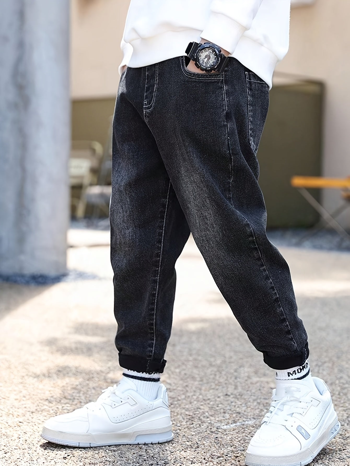 Детские джинсы из денима для детей черные серые длинные повседневные свободные с карманами