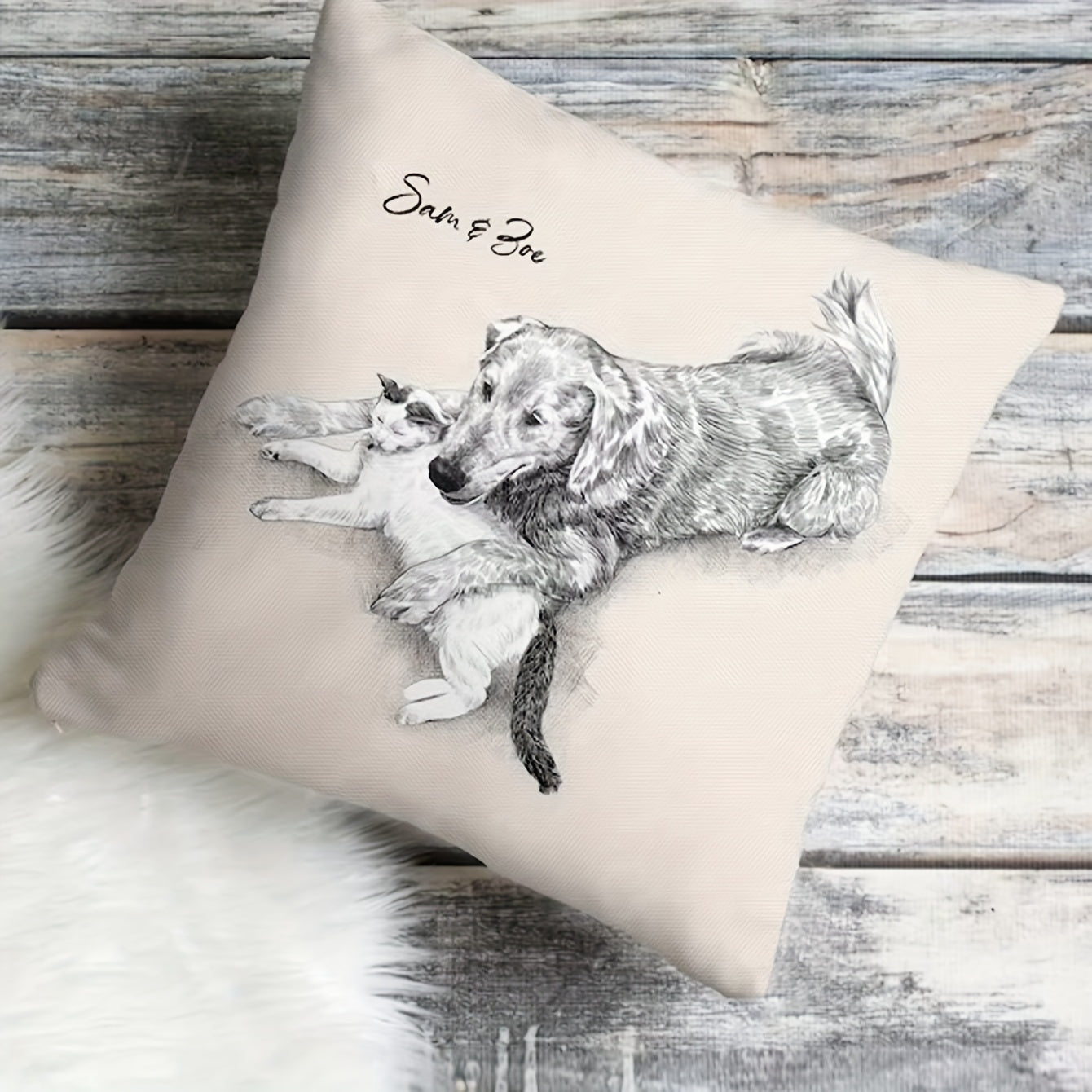 Funda de almohada personalizada con foto de mascota, suave, de punto, acogedora, decoración para el hogar, regalo