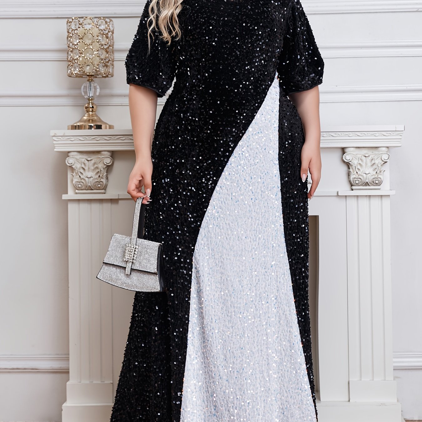 Plus Size Black Night Starry Sky Sequin Dress Evening Gown