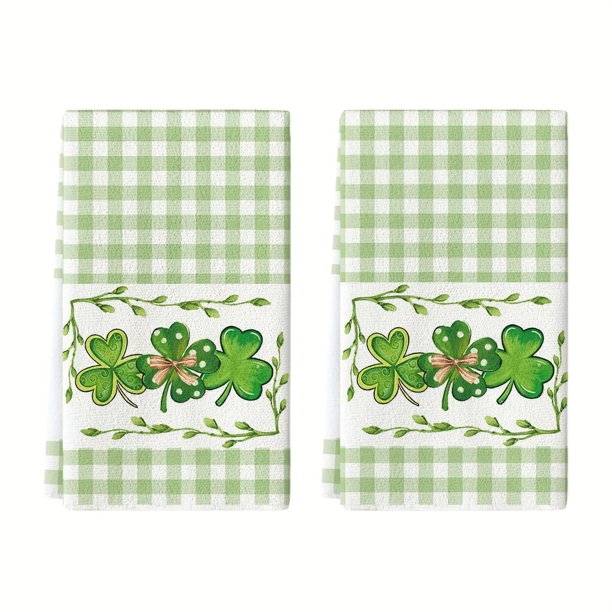Buffalo Check Clover Kitchen Towels 40x60cm Farmhouse Decor for St Patrick's Day