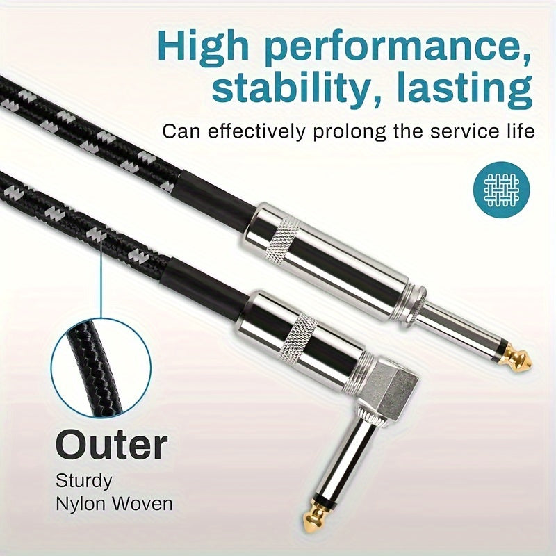 Low-Noise 1/4 Inch Guitar Cable with Right Angle Connectors 3.05m or 6.1m Black