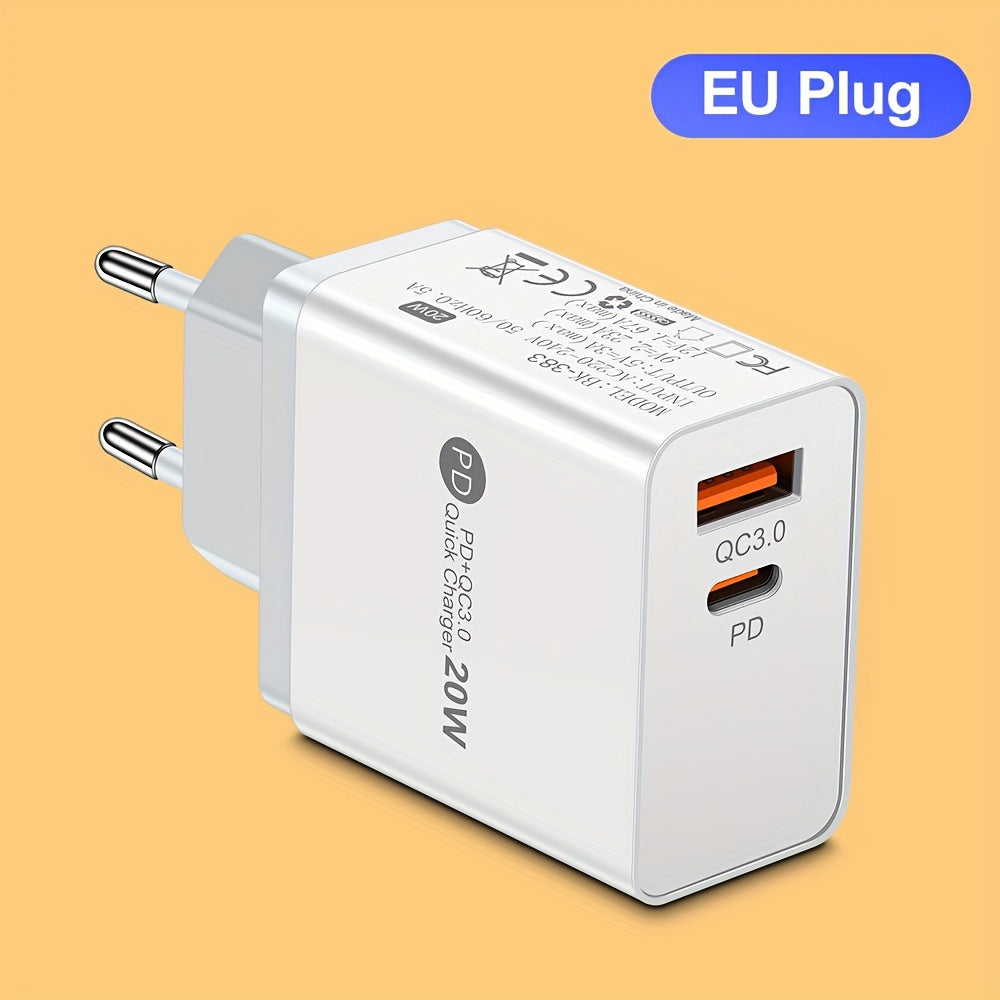 20W Dual-Port USB Wall Charger EU Plug Fast Charging for iPhone Samsung Tablets