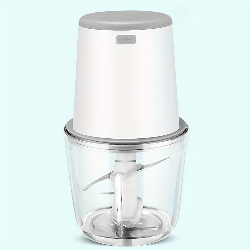 USB bilan qayta to'ldiriladigan elektr go'sht maydalagich va oziq-ovqat protsessori - 0.6L shisha blender, 6 ta o'tkir pichoq bilan, 148W, yengil to'q rangli asos, shaffof korpus, uy oshxonasida foydalanish uchun mukammal