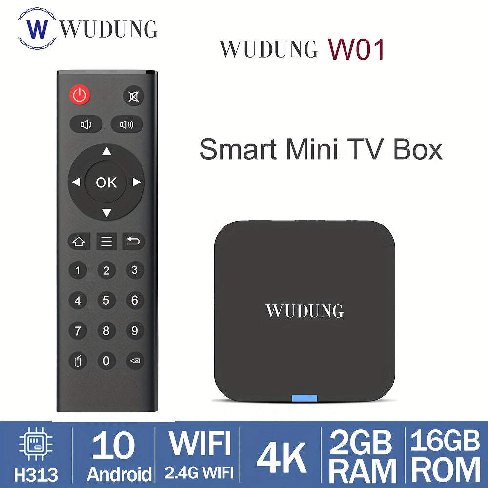 WUDUNG W01 Mini Android 10 Smart TV Box, Allwinner H313, 2GB RAM, 16GB xotira, 4K HD, 2.4G Wifi