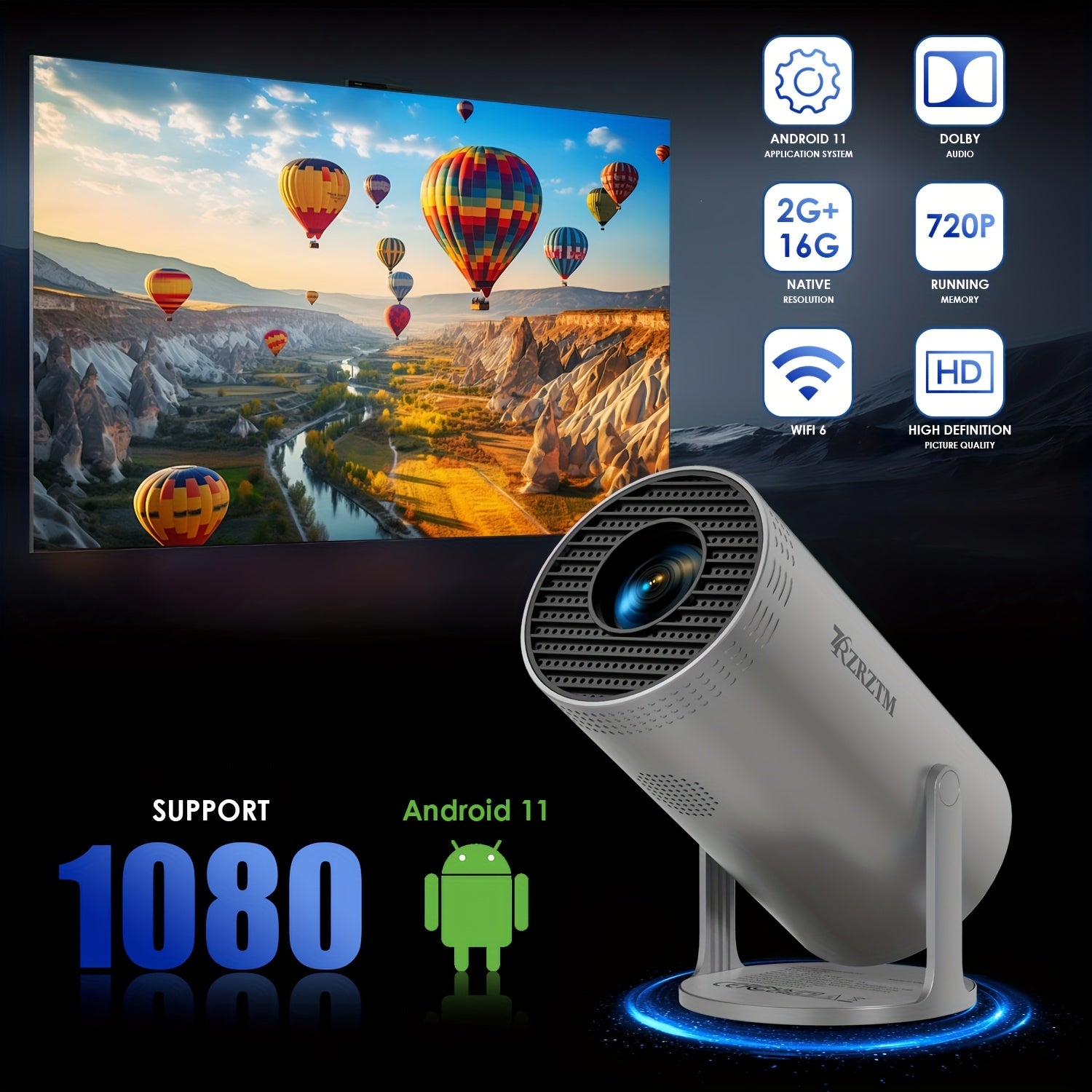 HD Mini Projector with WiFi6 and Auto Level Correction for Home Theater