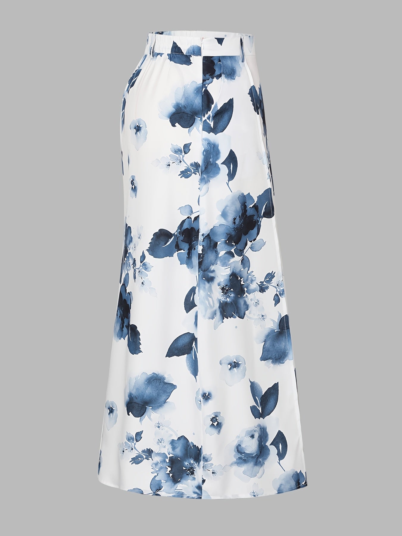 Plus Size Floral Print Midi Skirt With Pockets Polyester Flared