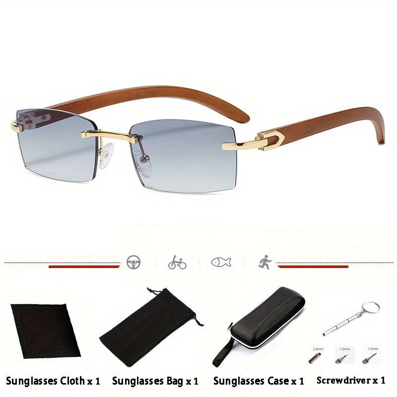 Gafas de sol rectangulares sin montura para hombre 2023, estilo retro, marco pequeño, gafas sin montura