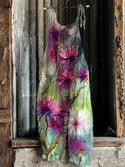 Plus Size Women's Floral Print Sleeveless Jumpsuit Elastic High Waist Casual Summer