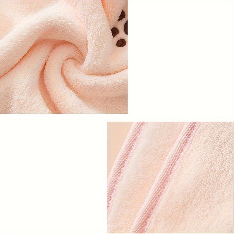 Coral Fleece Hand Towel Embroidered Cat Design Absorbent Kitchen Bathroom Use