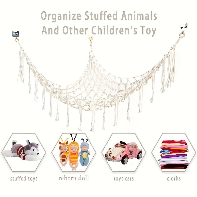 Handcrafted Braided Rope Wall Storage Net for Toys and Dolls Bedroom Decor