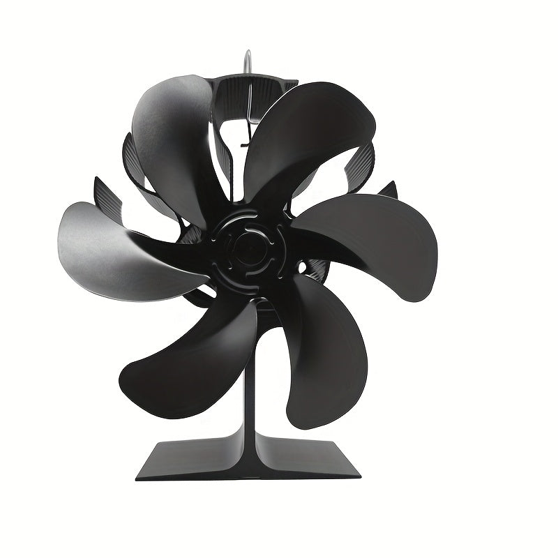 Black Aluminum Fireplace Fan 6-Blade Silent Heat Distribution Winter Gift