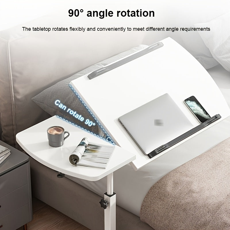Mesita de noche ajustable en altura y giratoria con tablero de fibra de madera y estructura de metal para dormitorios y hogares