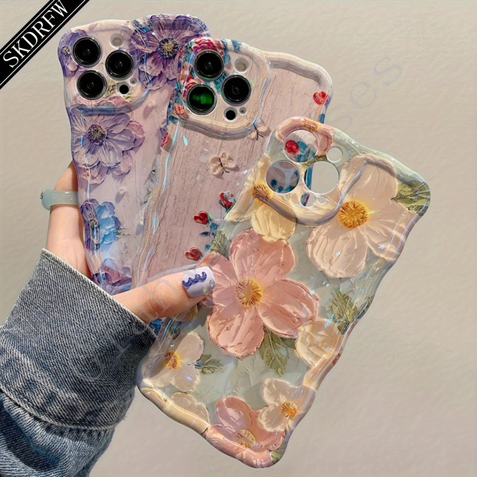 Luxury Laser Blue Light Flower Phone Case for iPhone 11-15 Pro Max TPU Protective Edge