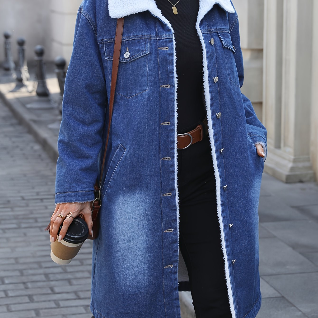 Джинсовая куртка Morin для женщин с искусственным мехом - готова к зиме, свободный крой, застежка на пуговицы, накладные карманы, можно стирать в машине, светло-голубое пальто для осенне-зимнего сезона.