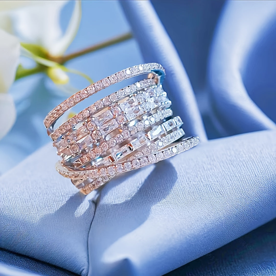 Unisex Zirconia Wide Hollow Copper Ring for Weddings and Occasions