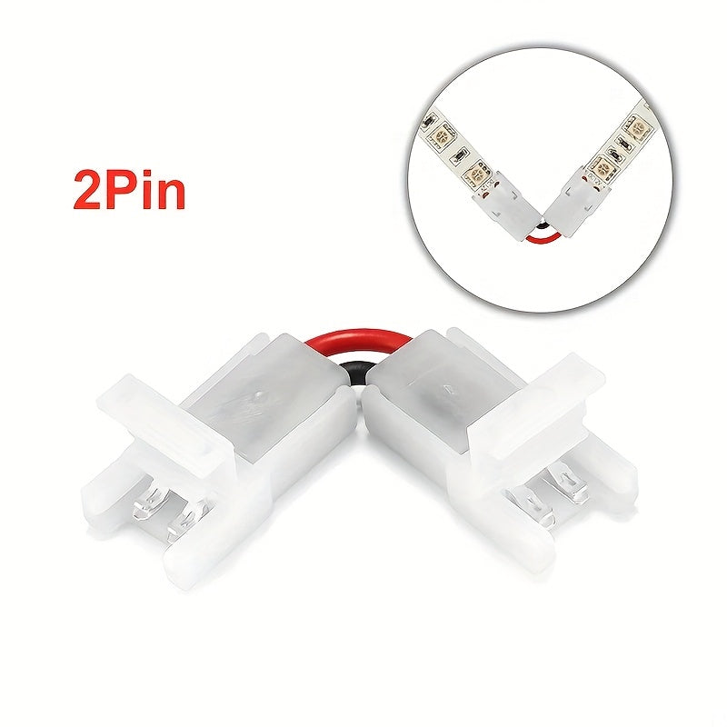 2/3/4-pin LED lentalar uchun burchakni sozlash mumkin bo'lgan L shaklidagi ulanishlar, 8/10mm kenglikdagi 5050 RGB lentalariga mos keladi. Klipga ulanish, payvandlash talab qilinmaydi.