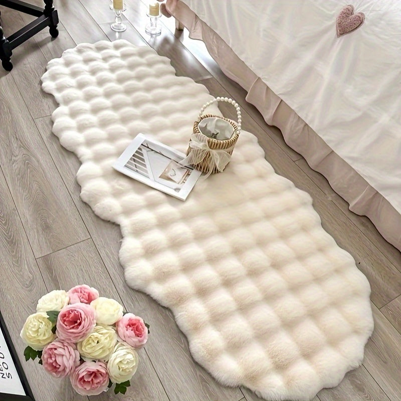 Рождественский декоративный коврик для дивана и дома - многоугольная форма, 1 шт., низкий ворс, пушистый коврик из искусственного меха кролика, изготовленный из однотонного полиэстера с ПВХ-подложкой, можно стирать в стиральной машине