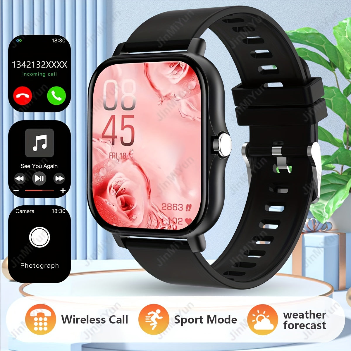 1.83-Inch Full Screen Touch Sports Smart Watch for Men and Women with Wireless Calling and Multiple Sports Modes