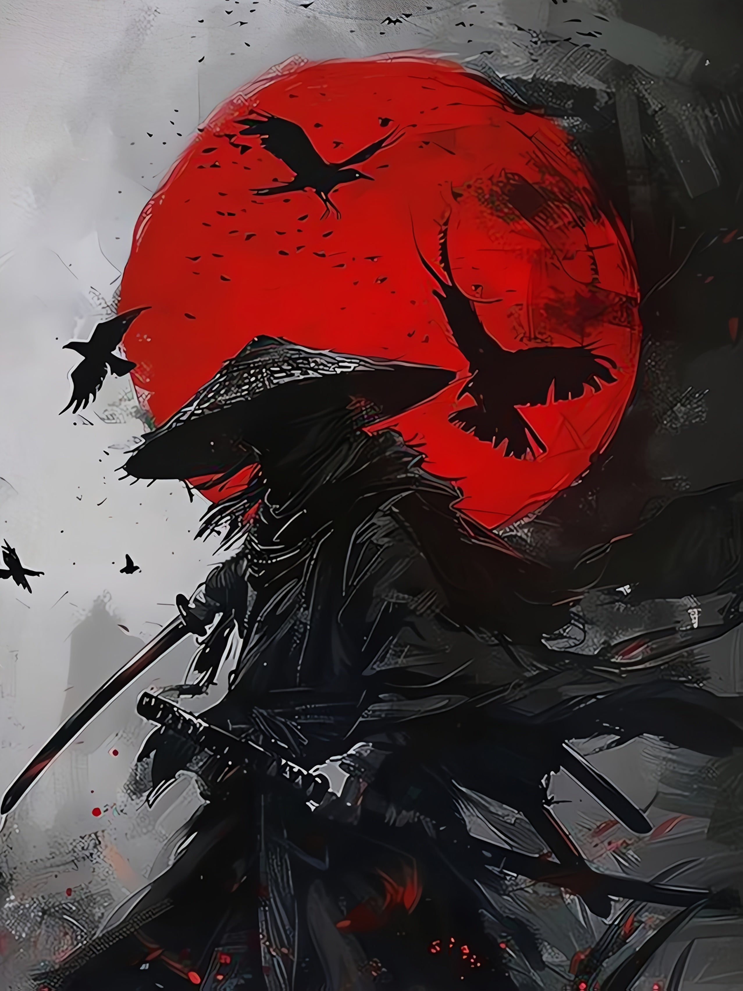 Camiseta de verano para hombre con patrón de pintura de tinta samurái de manga corta, casual, de punto, poliéster