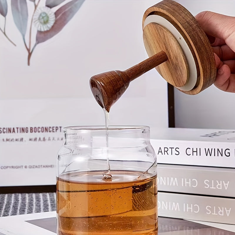 Glass Honey Jar with Wooden Stirring Stick, Transparent Storage, 16oz