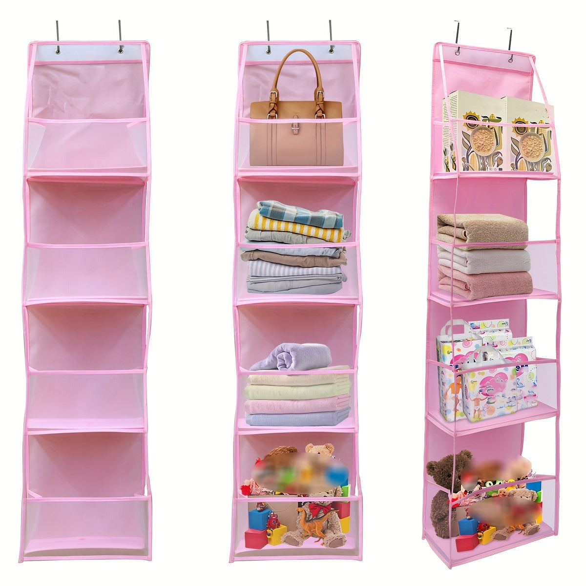 Organizador colgante rosa para puerta con 4 bolsillos para almacenamiento en armario, baño, dormitorio