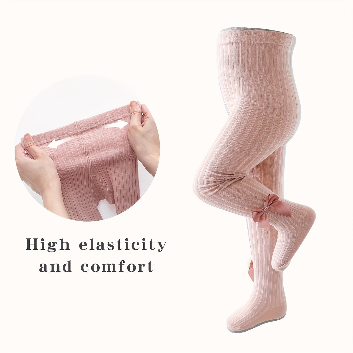 Girls' Ribbed Knit Leggings Socks with Bow Knot for Dance and Casual Wear in Multiple Colors